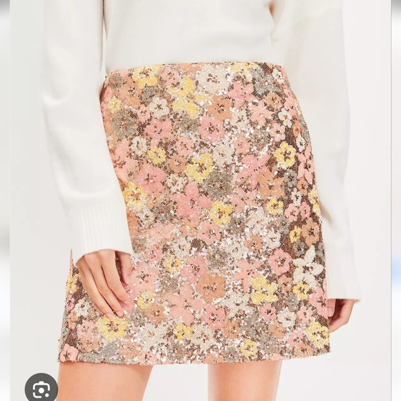 LOFT Floral Sequin Mini Skirt Size 12 Multicolor Sparkle Party Holiday NWT - Picture 1 of 11